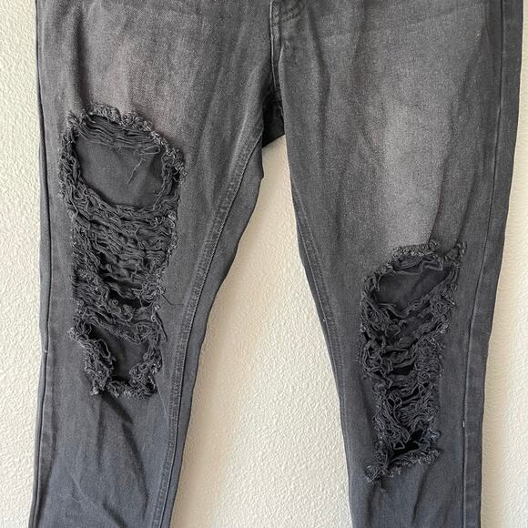 AFRM Washed Black Cyrus High Waist Ankle Ripped Destroyed Button Fly Jeans 28 - Picture 6 of 8